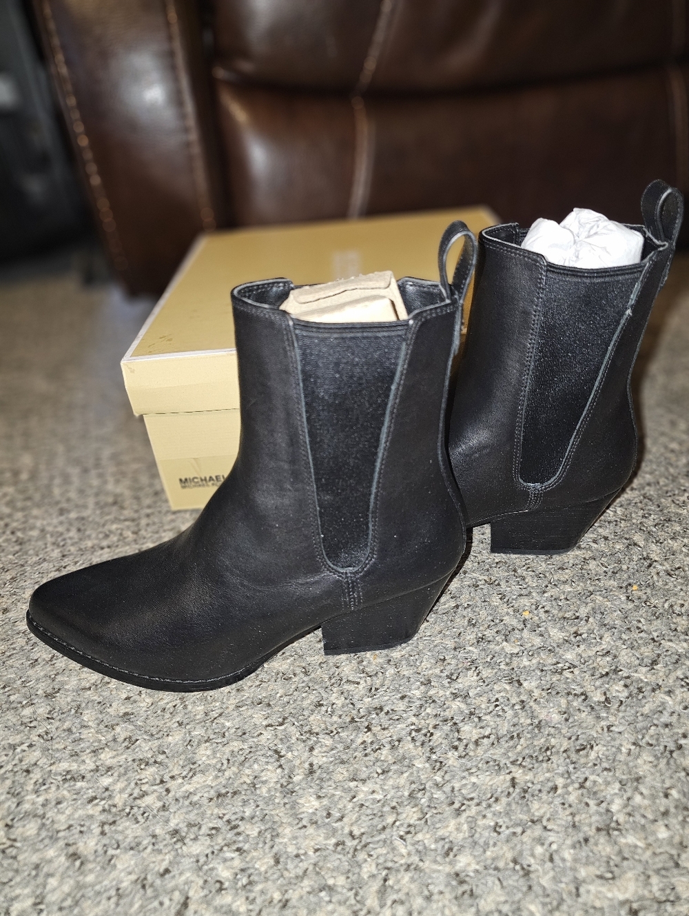 Michael Kors Black Leather Western Ankle Boots